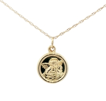 Religious 14KT Yellow Gold Guardian Angel Pendant on 14KT Thin Rope Necklace 18"
