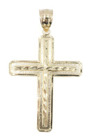 Classic 10KT Yellow Gold Diamond-Cut Religious Cross Necklace Pendant 2.2" 3.50g