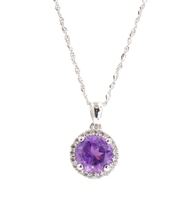 1.20 ctw Round Purple Amethyst & White Topaz Halo 18" 10KT White Gold Necklace