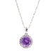 1.20 ctw Round Purple Amethyst & White Topaz Halo 18" 10KT White Gold Necklace