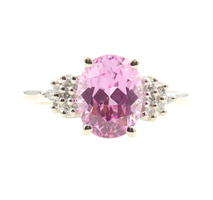 2.50 ctw Oval Pink Lab Created Sapphire & 0.10 ctw Diamond 10KT White Gold Ring