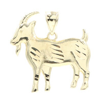 10KT Yellow Gold 1.2" High Shine Diamond The Goat Graphic Necklace Pendant 2.6g