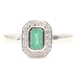 0.28 Ctw Bezel-Set Natural Emerald & Diamond Halo 10KT White Gold Ring 2.1g