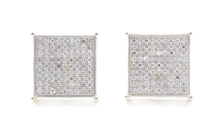 Square Pave 0.80 Ctw Single Cut Diamond 14KT Gold 11.5mm Cluster Stud Earrings