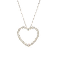 0.15 Ctw Round Diamond 14KT White Gold Open Heart Pendant on 14KT Rope Chain 18"