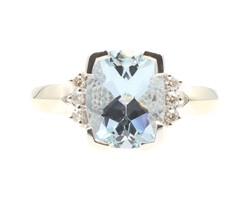5.20 ctw Cushion Cut Aquamarine & 0.07 ctw Round Diamond 14KT White Gold Ring 