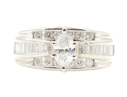1.35 ctw Marquise Round and Baguette Cut Diamond 14KT White Gold Engagement Ring