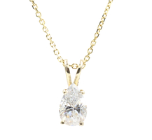0.95 ctw Pear Cut Natural Diamond 14KT Solitaire Pendant w 10K Gold 20" Necklace