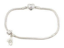 Pandora Moments Heart & Snake Chain Sterling Silver 8" Bracelet with 1 Charm 