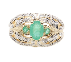 0.75 ctw Oval & Round Natural Emerald & Diamond 14KT Yellow Gold Estate Ring
