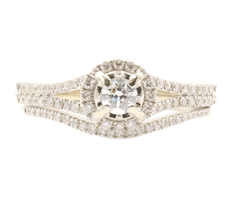 0.85 ctw Round Diamond Halo 18KT & 14KT White Gold Women's Wedding Ring Set 