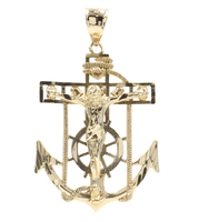 10KT Yellow Gold Detailed Crucifix 43.5mm Anchor Necklace Pendant - 4.09g by CAL