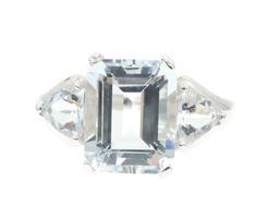 3.85 Ctw Emerald Cut & Trilliant Cut Aquamarine 10KT White Gold Gemstone Ring