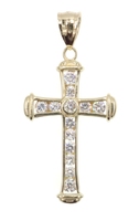 Religious 10KT Yellow Gold Channel-Set Round CZ Cross Pendant 1.7" NG - 3.67g
