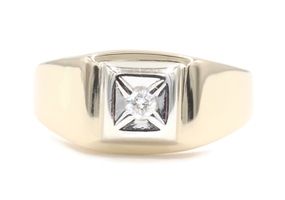 Men's 14KT Two-Tone Gold Solitaire 0.12 Ct Round Diamond Vintage-Style Ring JSC