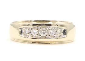 Classic 5-Stone 0.20 Ctw Round Diamond 14KT Yellow Gold Wedding Band Ring 3.9g