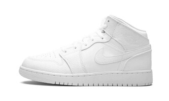 Nike Air Jordan 1 Mid Triple White Tumbled Leather (GS) Size 7Y
