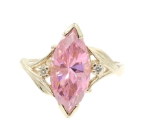 Women's 4.75 Ct Pink Marquise CZ & Round Diamond 10KT Gold Leaf Motif Ring 3.5g
