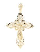 Estate 14KT Yellow Gold Crucifix Cross Filigree 1.7" Necklace Pendant - 2.40g