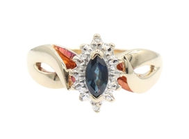 0.28 Ct Marquise Lab-Created Blue Sapphire & Natural Diamond 10KT Gold Ring 2.6g