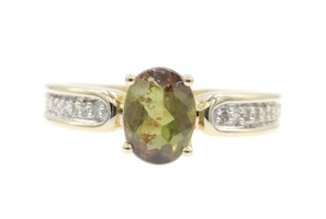 Women's 1.13 Ct Oval Cut Andalusite & Round Diamond 10KT Yellow Gold Ring 2.91g