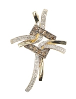 0.60 Ctw Round Cut Champagne & White Diamond 10KT Gold Ribbon Cross 1.5" Pendant