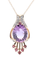 3.15 Ct Fancy Cut Amethyst, Pink CZ & Diamond 10KT Enhancer Pendant on 10K Chain