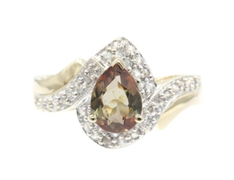 1.02 Ct Pear Andalusite & White Topaz Halo 14KT Yellow Gold Bypass Ring RRJ 4.2g