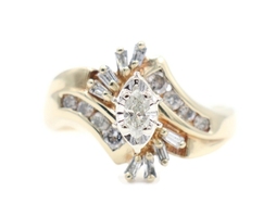 Women's 0.50 Ctw Marquise, Baguette & Round Diamond 14KT Gold Bypass Ring 3.45g