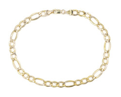 Air Solid 10KT Yellow Gold 5.4mm Classic Figaro Chain Bracelet 8 3/4" Italy 2.2g