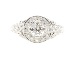 0.83 ctw Euro Cut Diamond Halo Platinum and 14KT White Gold Art Deco Style Ring