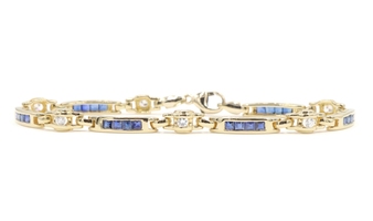 Alternating 1.90 Ctw Natural Sapphire & Round Diamond 14KT Gold Bracelet 7.5"