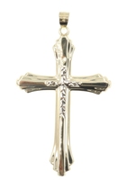 Vintage Style 10KT Two-Tone Gold Diamond Cut Cross Pendant 2" RL Peru - 1.82g