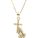 Praying Hands & Cross 10KT Yellow Gold Pendant on 16.5" Box Chain Necklace 1.4g