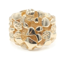 Men's High Shine 14KT Yellow Gold 17.2mm Nugget Statement Ring Size 8 - 7.73g