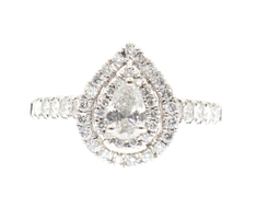 1.22 Ctw Pear & Round Cut Diamond 14KT White Gold Double Halo Engagement Ring 4g