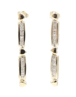 0.22 Ctw Round & Baguette Diamond 10KT Gold Heart & Channel Dangle Earrings 1.3"