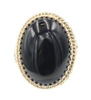 Women's 12.65 Ct Oval Cabochon Black Onyx 10KT Gold Filigree Cocktail Ring MGRB