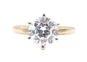 Women's Solitaire 3.35 Ct Round CZ 14KT Yellow Gold Textured Band Ring DQ 3.3g