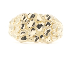High Shine 10KT Yellow Gold 10.7mm Wide Retro-Style Nugget Ring Size 8.5 - 2.13g