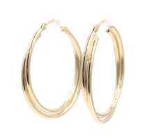 Women's Fancy 14KT Yellow Gold 26.5mm Double Hoop Hinged Earrings RL 1.22g