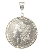 1879 United States US Morgan One Dollar Coin in 925 Silver Diamond-Cut Pendant