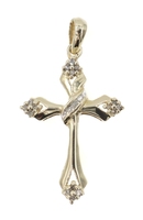 Women's Religious 0.19 Ctw Round Diamond 10KT Yellow Gold Cross Pendant 1.3" 2g