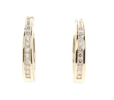 Estate 14KT Yellow Gold 0.30 ctw Round Diamond Oval Hoop 19.3mm Earrings - 5.1g