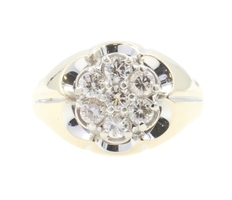 Estate 10KT Yellow Gold 0.80ctw Round Diamond Flower Cluster Men's Ring - 4.80g