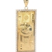 10KT Yellow Gold Hundred Dollar Style Benjamin Bill One Round CZ 2.1" Pendant 7g