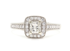 Women's 0.80 Ctw Princess & Round Diamond 14KT White Gold Square Halo Ring 4.68g