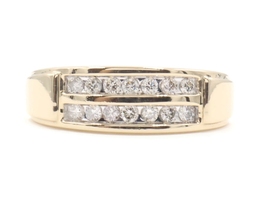 Men's 10KT Yellow Gold Two Row 0.70 ctw Round Diamond 7.9mm Estate Band Ring 