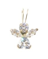 Round, Marquise & Trilliant CZ 14KT Yellow Gold Dainty Angel Pendant JGM 12.7mm