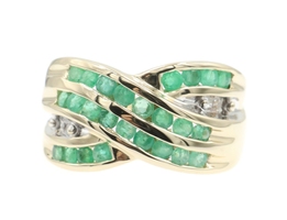 0.75 Ctw Round Natural Emerald & Diamond 10KT Yellow Gold Crossover Ring 3.95g